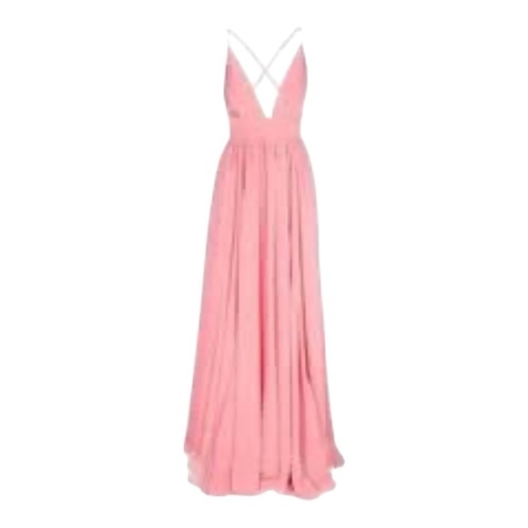 Meghan Los Angeles Coral Maxi Gown Plunge Neckline NWOT - Picture 5 of 9